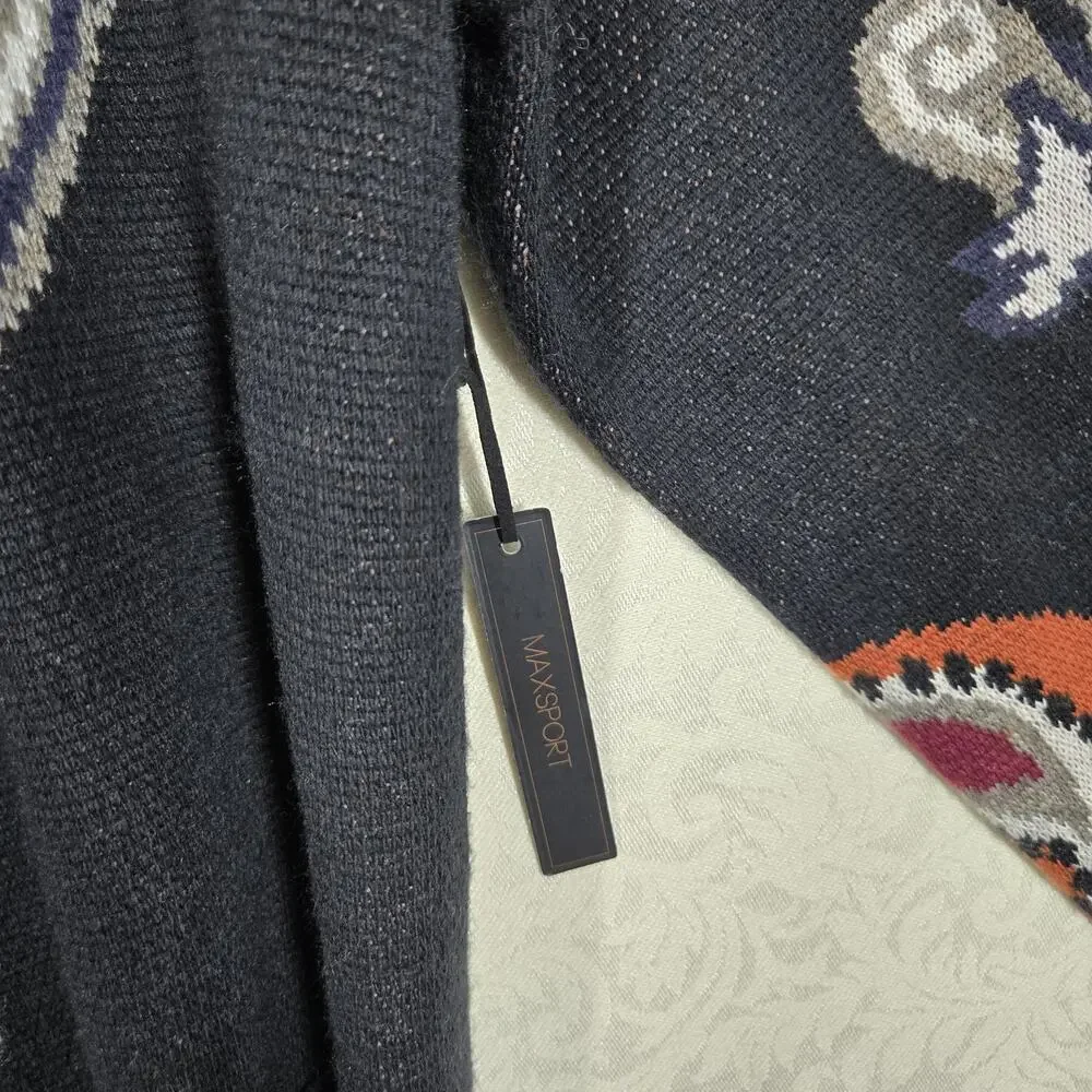 Max Sport Hooded Longline Cardigan XL Black Orange Open Front Pockets $368 SRP - Picture 8 of 16